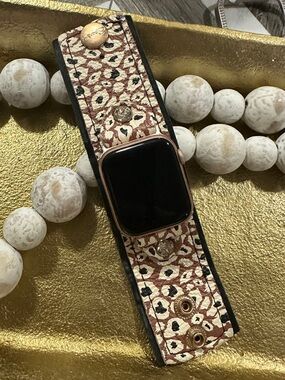 Leopard-Print Leather Watch Band in Brown and Cream large adapters